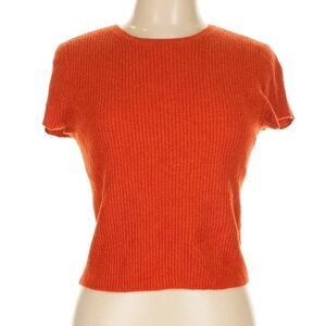 Reformation 100% Cashmere Orange Ribbed Super Soft Tee Shirt Sweater Size Large